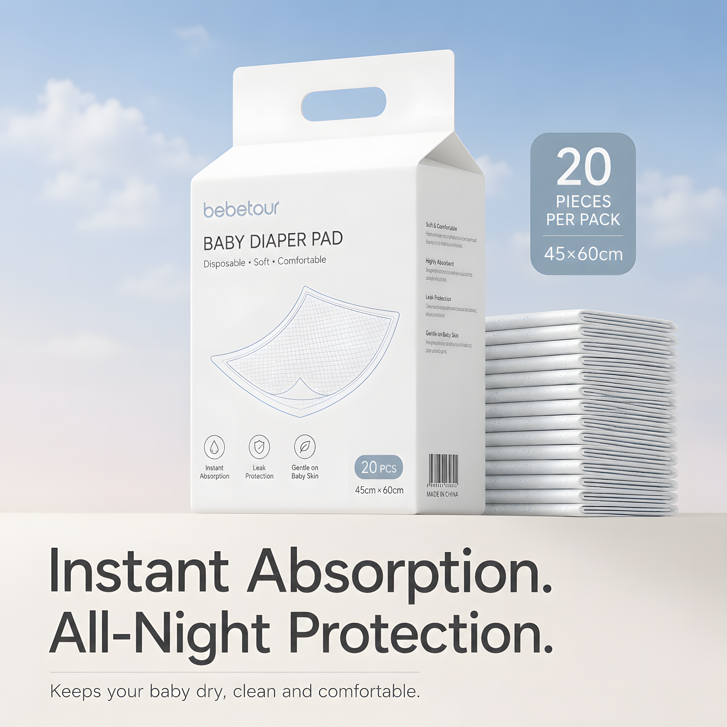 Bebetour Disposable Baby Changing Pads – 20 Pack