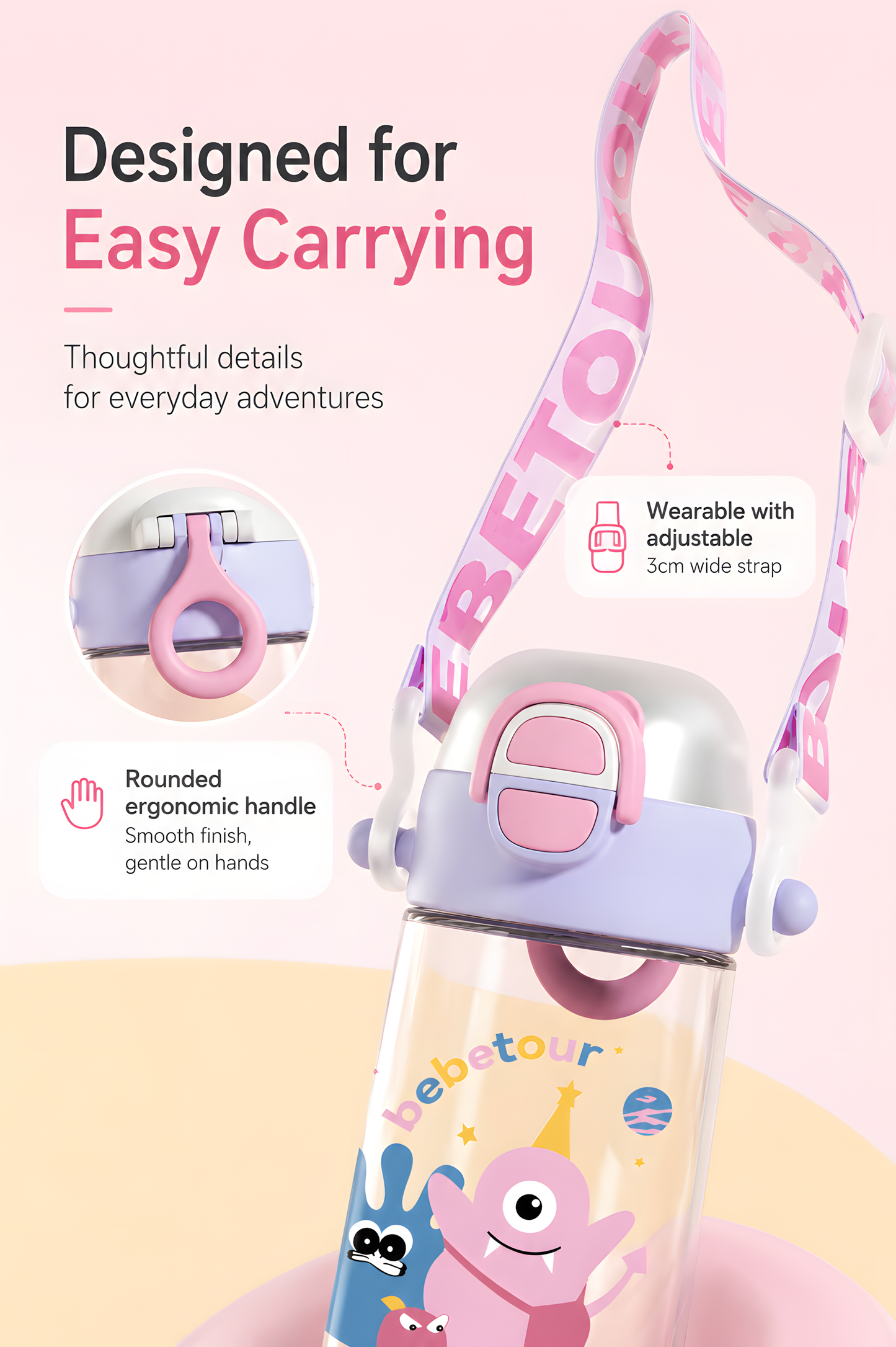 Bebetour Little Monster 2-in-1 Kids Drink Bottle with Strap – 530ml