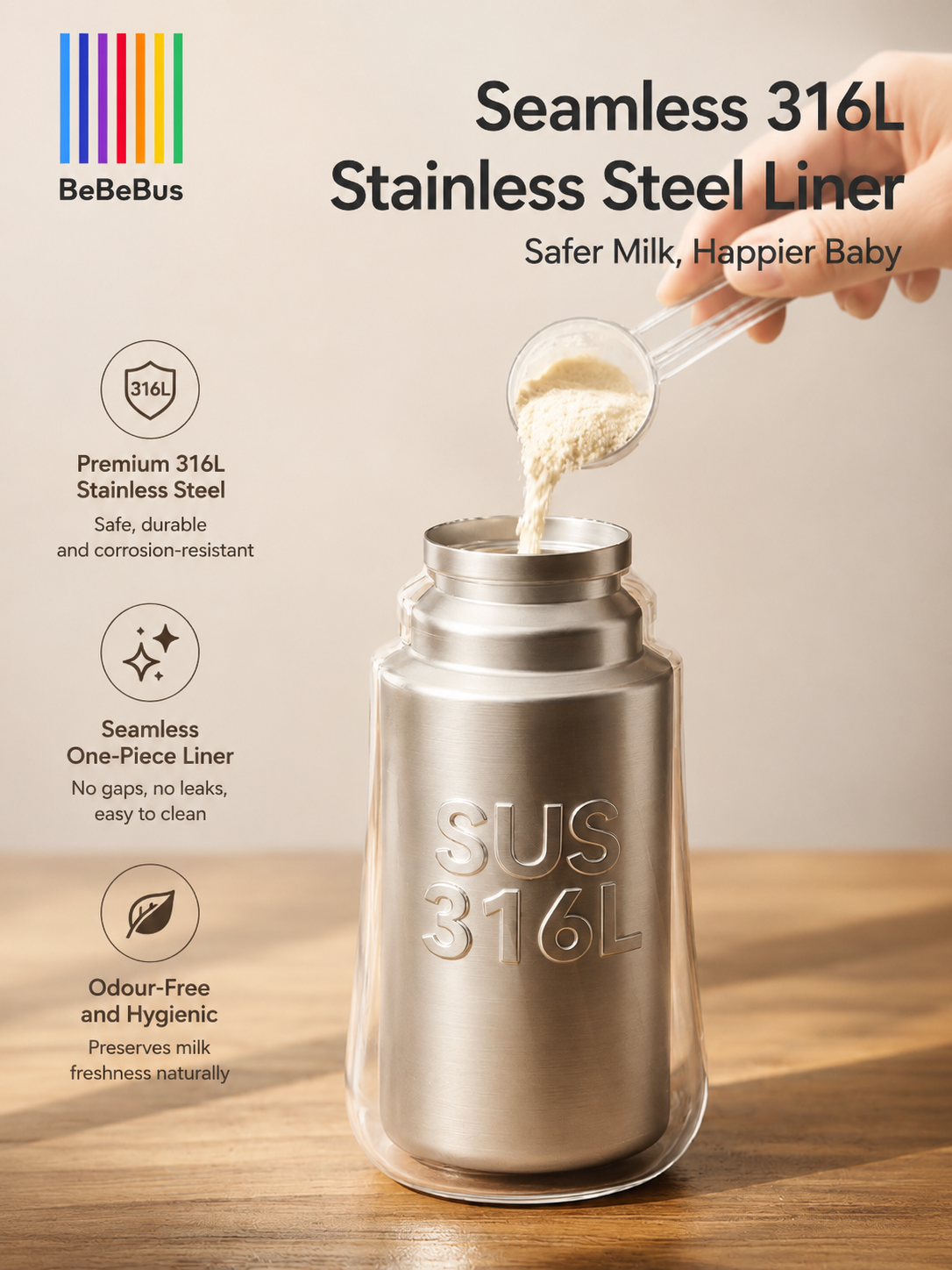 BeBeBus Crystal Baby Insulated Bottle S316L 270ML