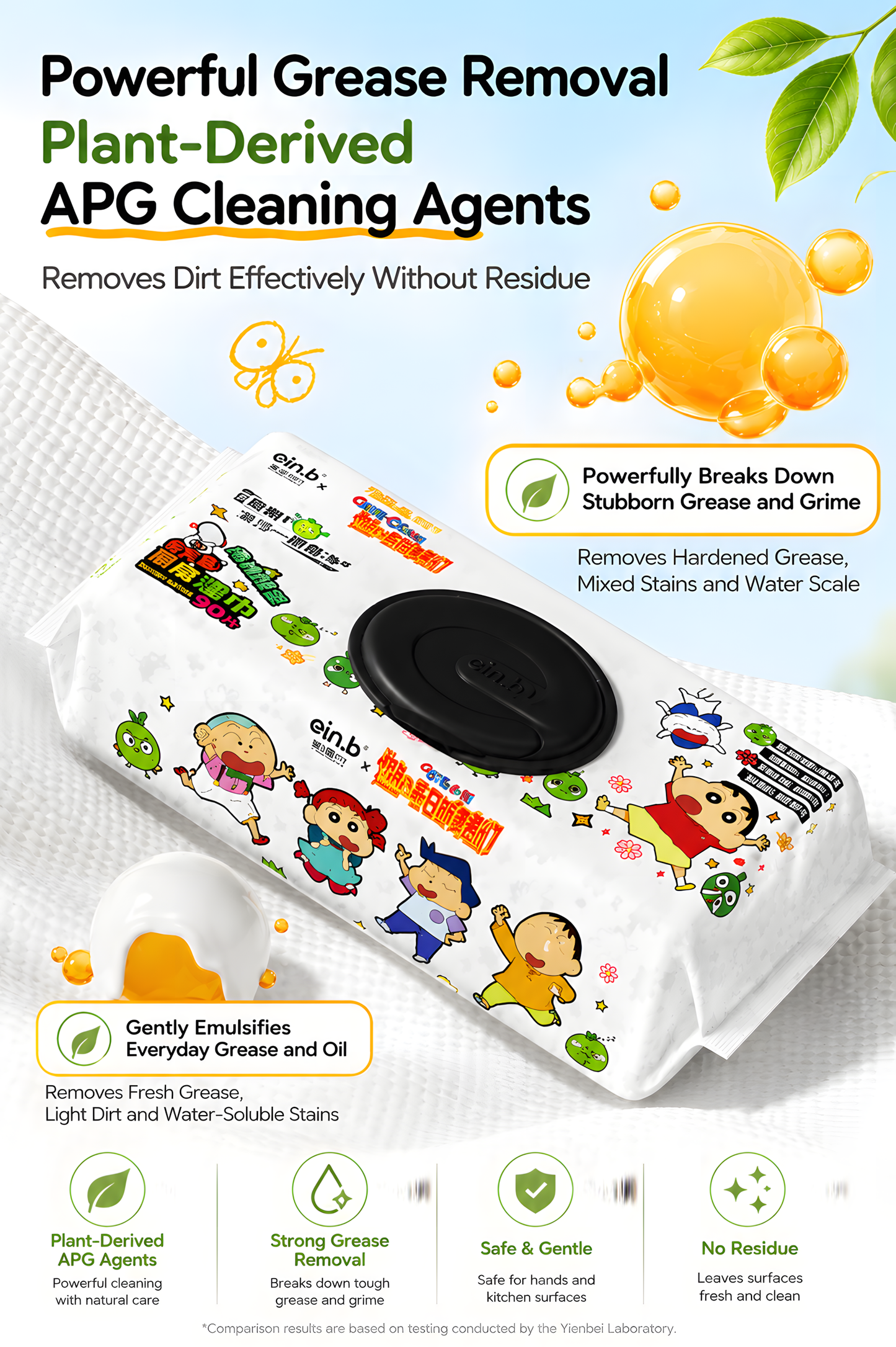 Ein.b × Crayon Shin-chan Jumbo Kitchen Cleaning Wipes – Mega 90 Wipes