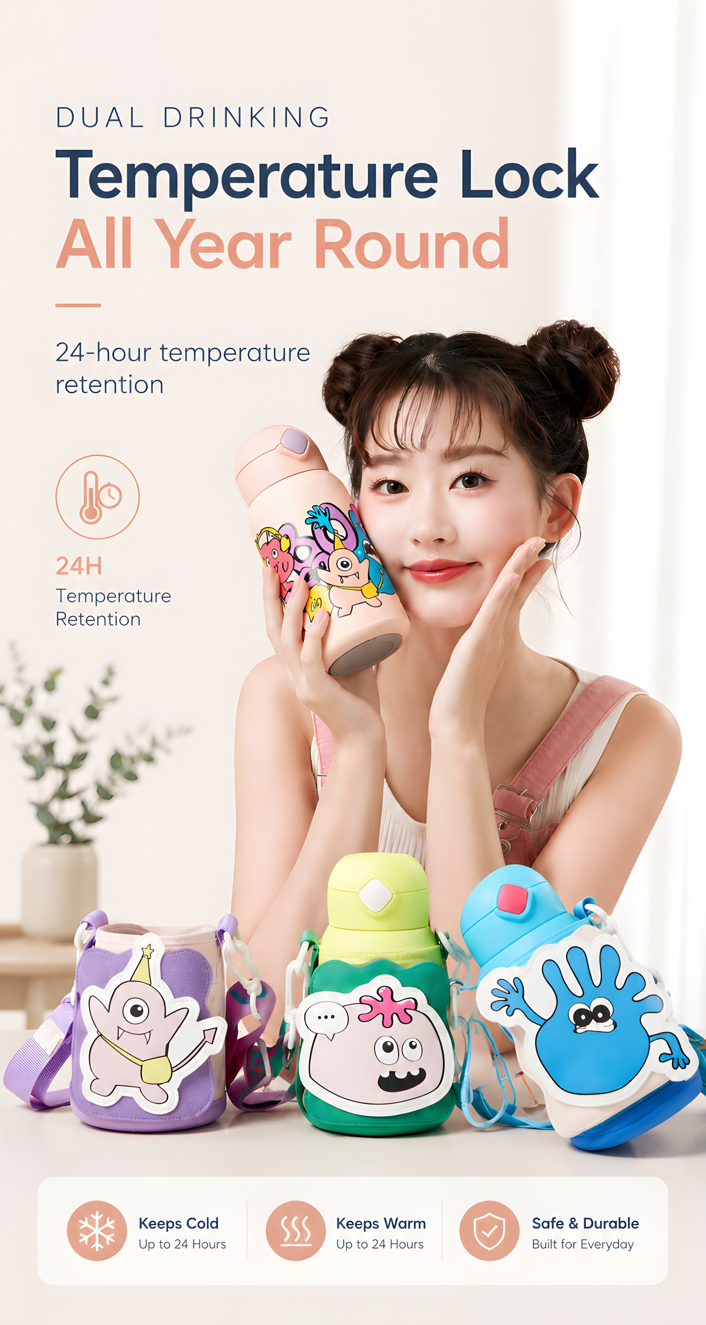 Bebetour Kids 316 Stainless Steel Insulated Straw Bottle – 550ml