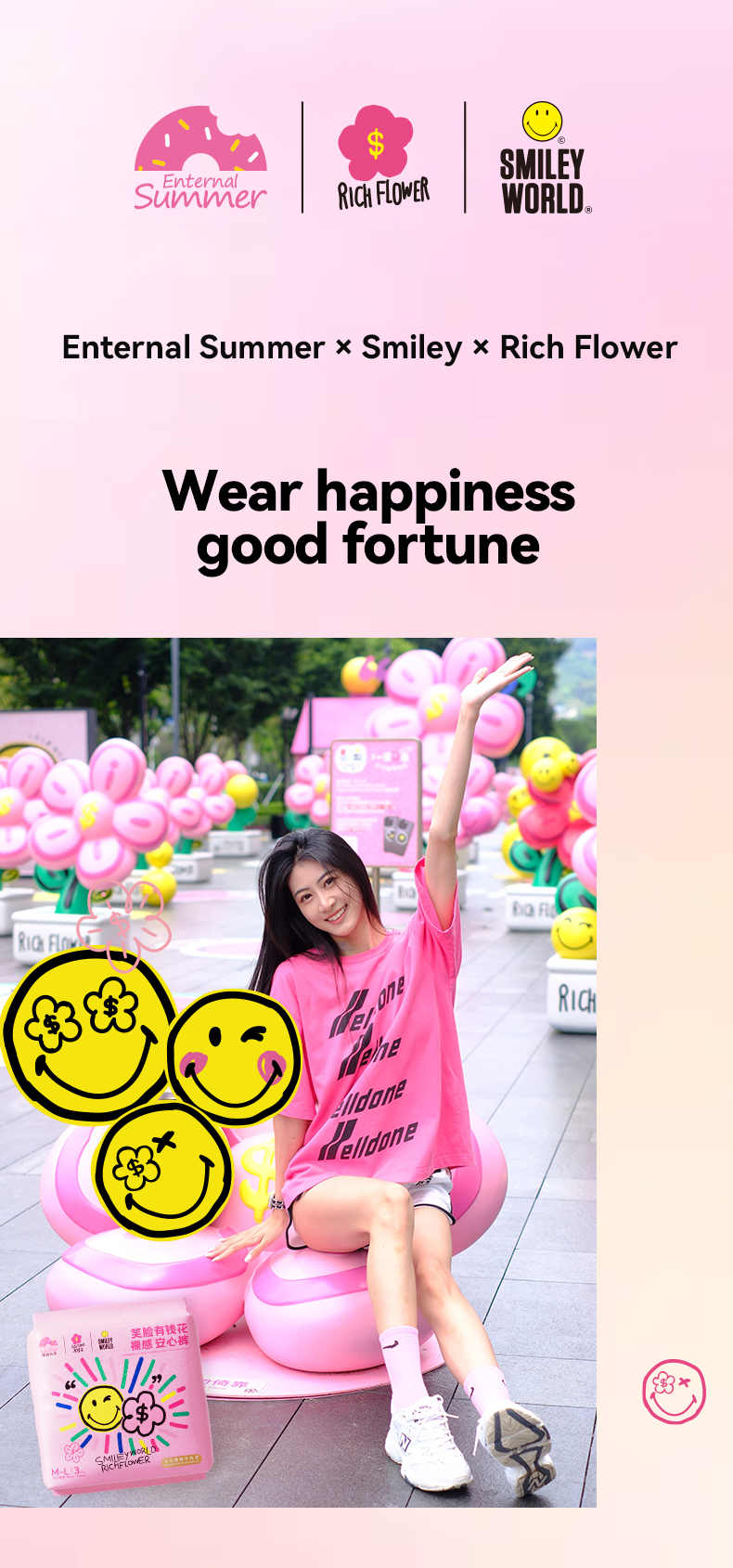 Enternal Summer Smiley Rich Flower Ultra-Thin Night Pants (Side-Open) - 3 Pcs Enternal Summer