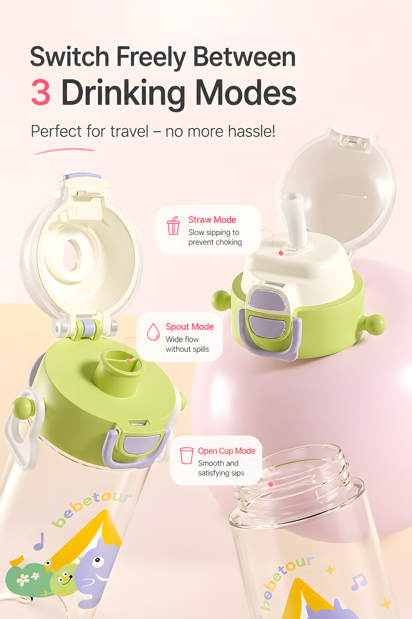Bebetour Little Monster 2-in-1 Kids Drink Bottle with Strap – 530ml