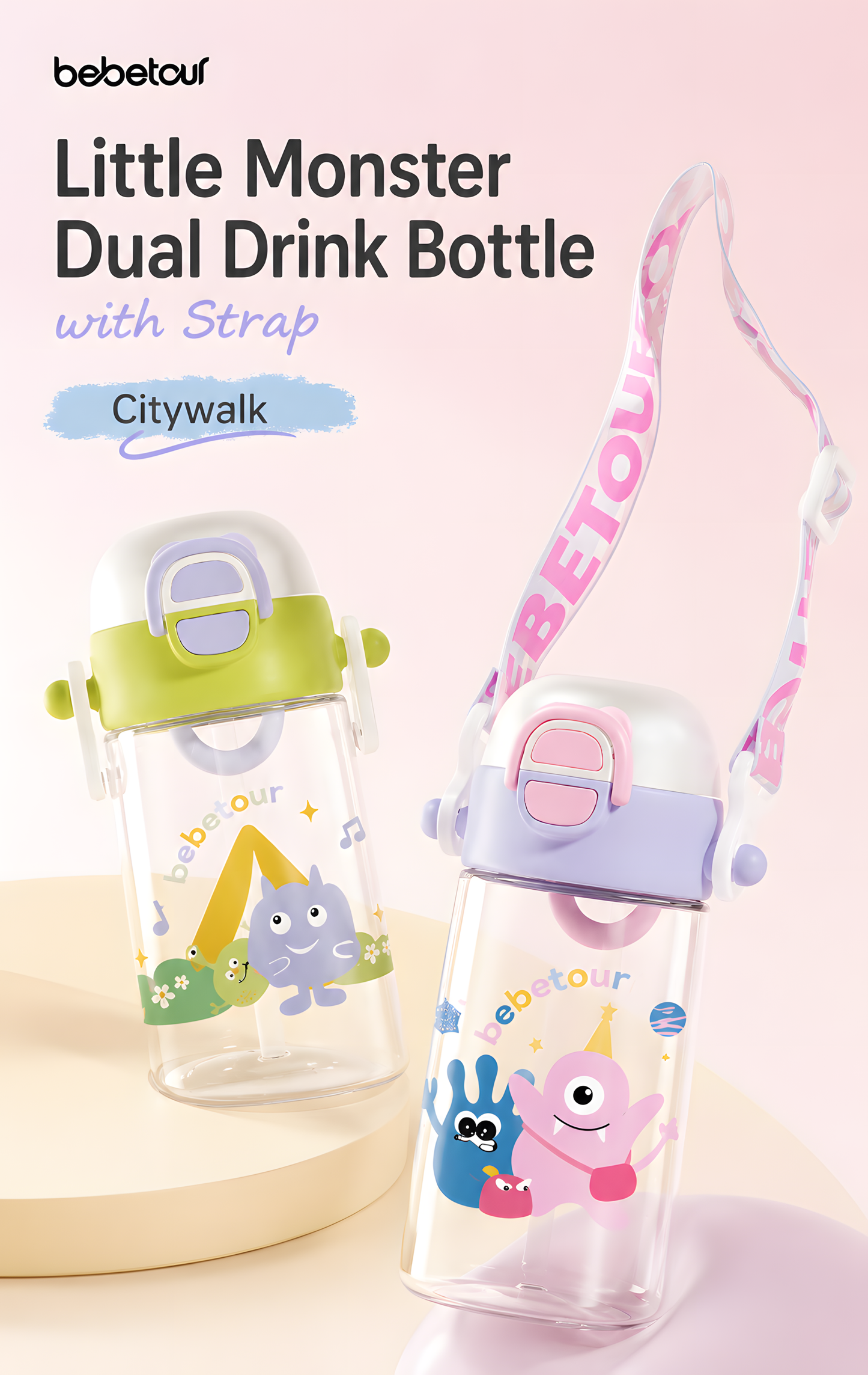 Bebetour Little Monster 2-in-1 Kids Drink Bottle with Strap – 530ml
