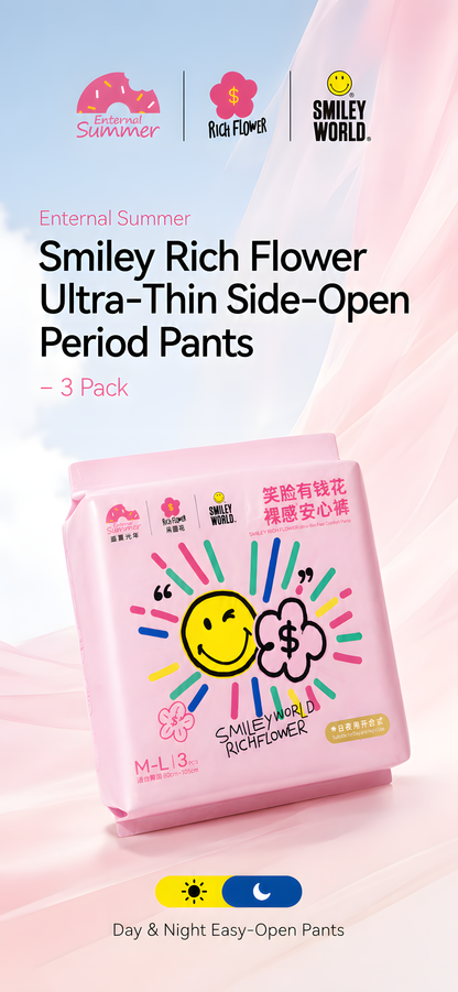 Enternal Summer Smiley Rich Flower Ultra-Thin Side-Open Period Pants – 3 Pack