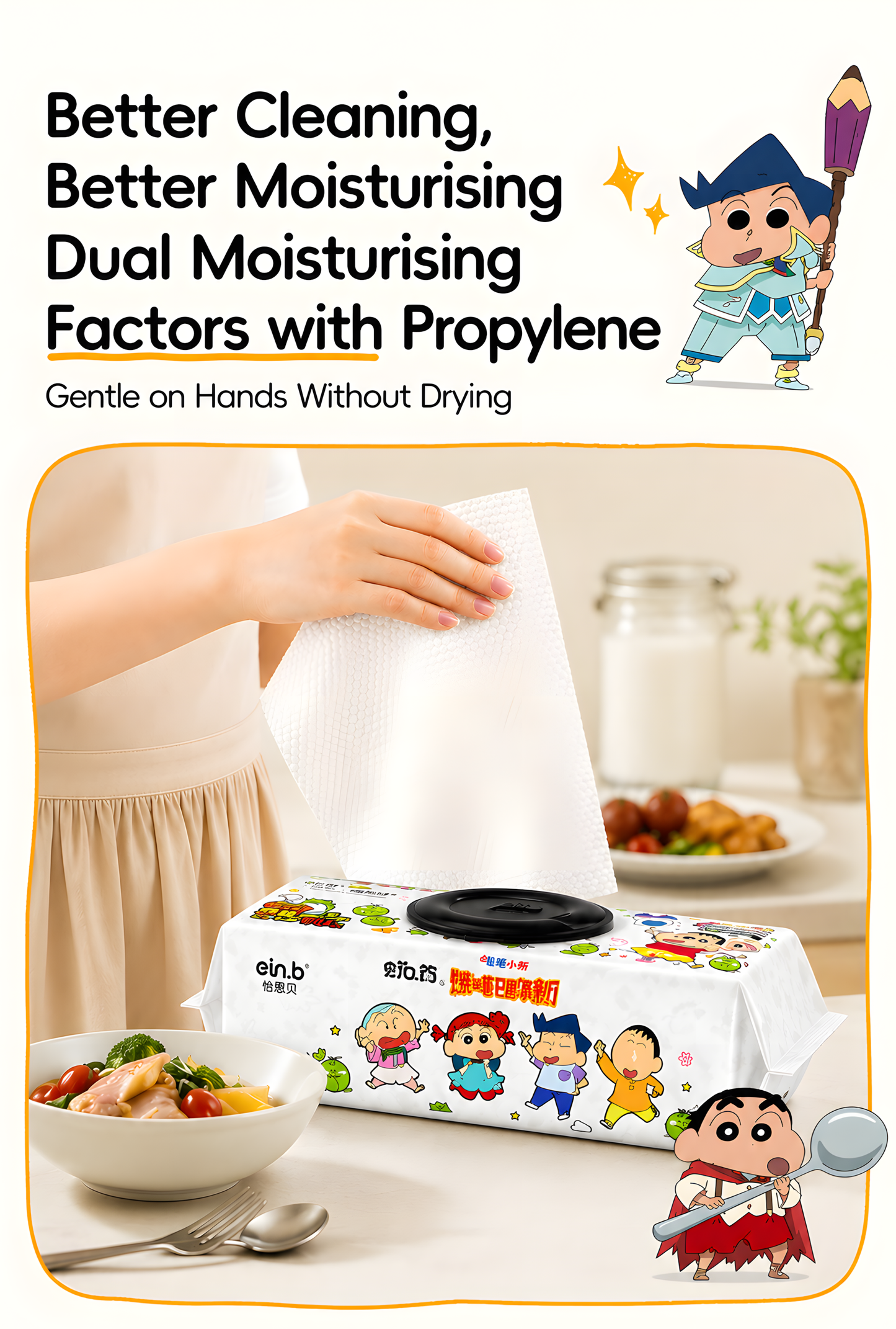 Ein.b × Crayon Shin-chan Jumbo Kitchen Cleaning Wipes – Mega 90 Wipes