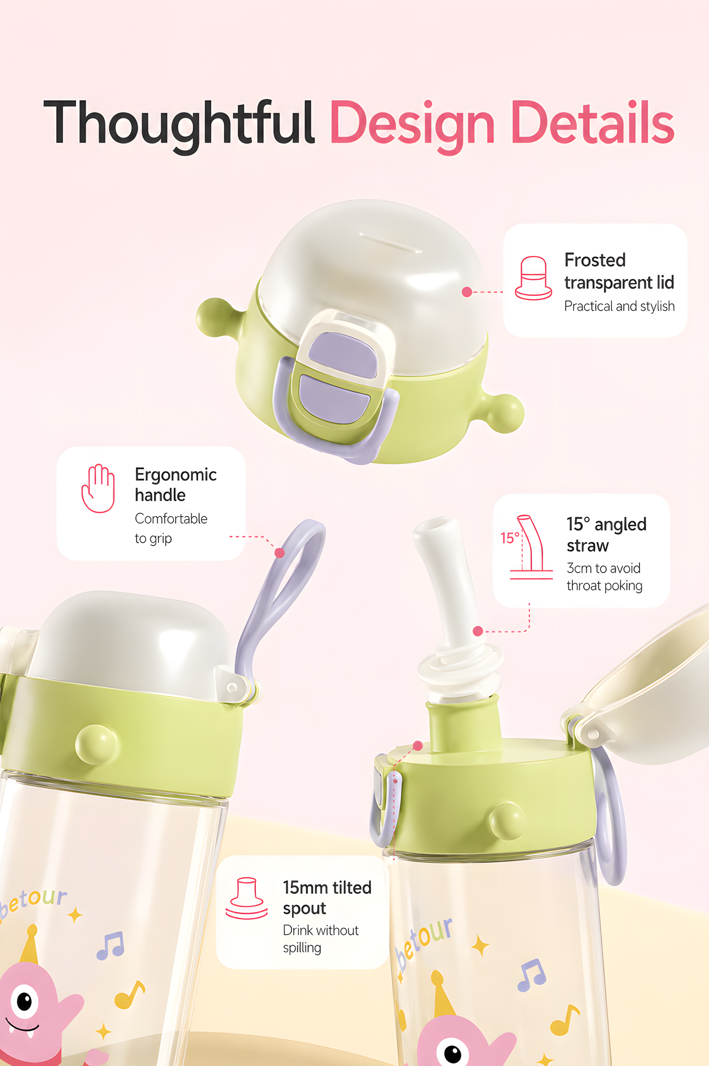 Bebetour Little Monster 2-in-1 Kids Drink Bottle with Strap – 530ml